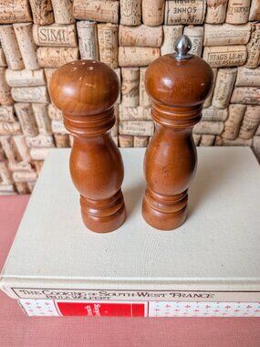 Vintage Turned Wood Salt & Pepper Shakers | 6" Mid Century Kitchen